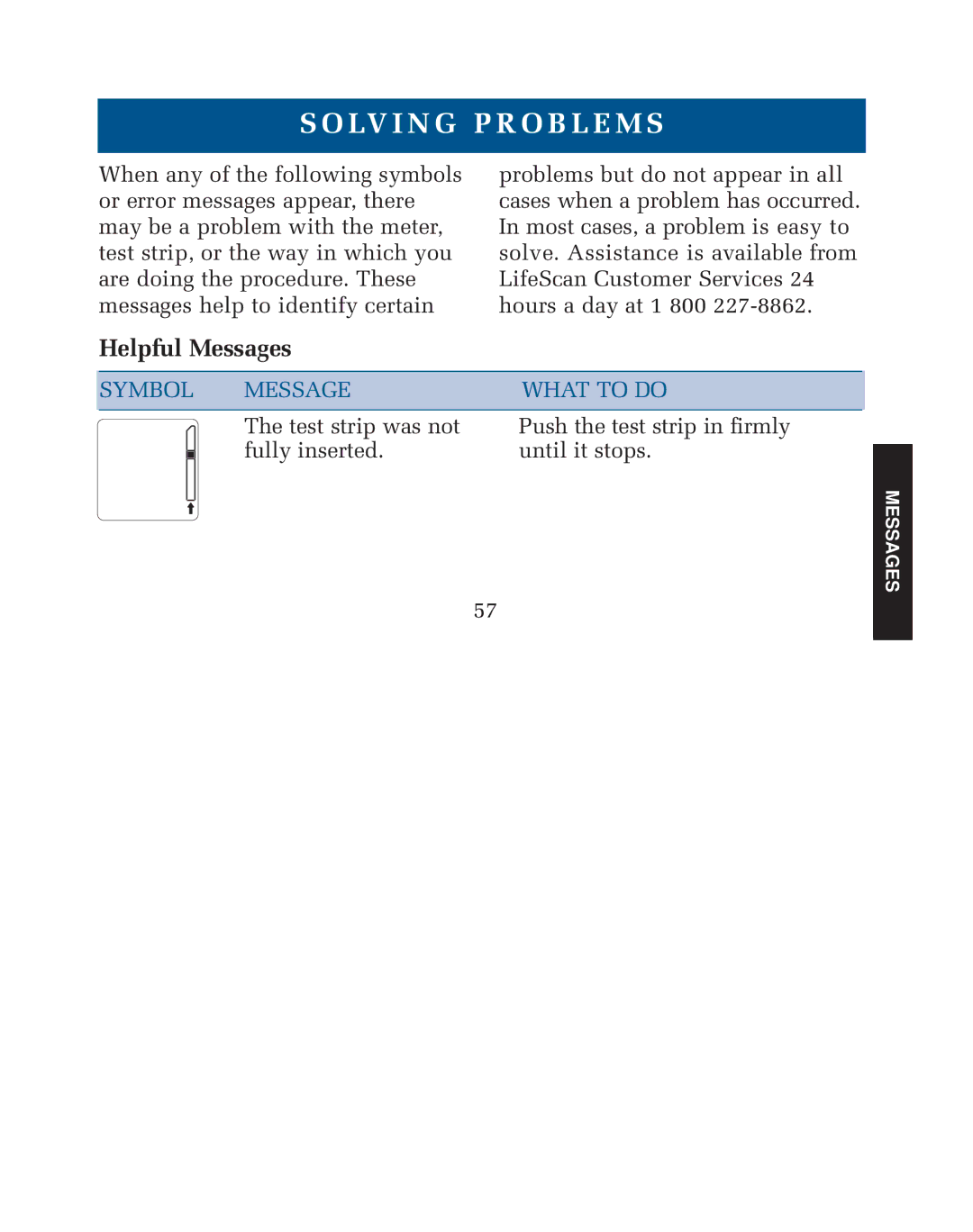 Lifescan blood glucose monitoring system manual Lv I N G P R O B L E M S, Helpful Messages 