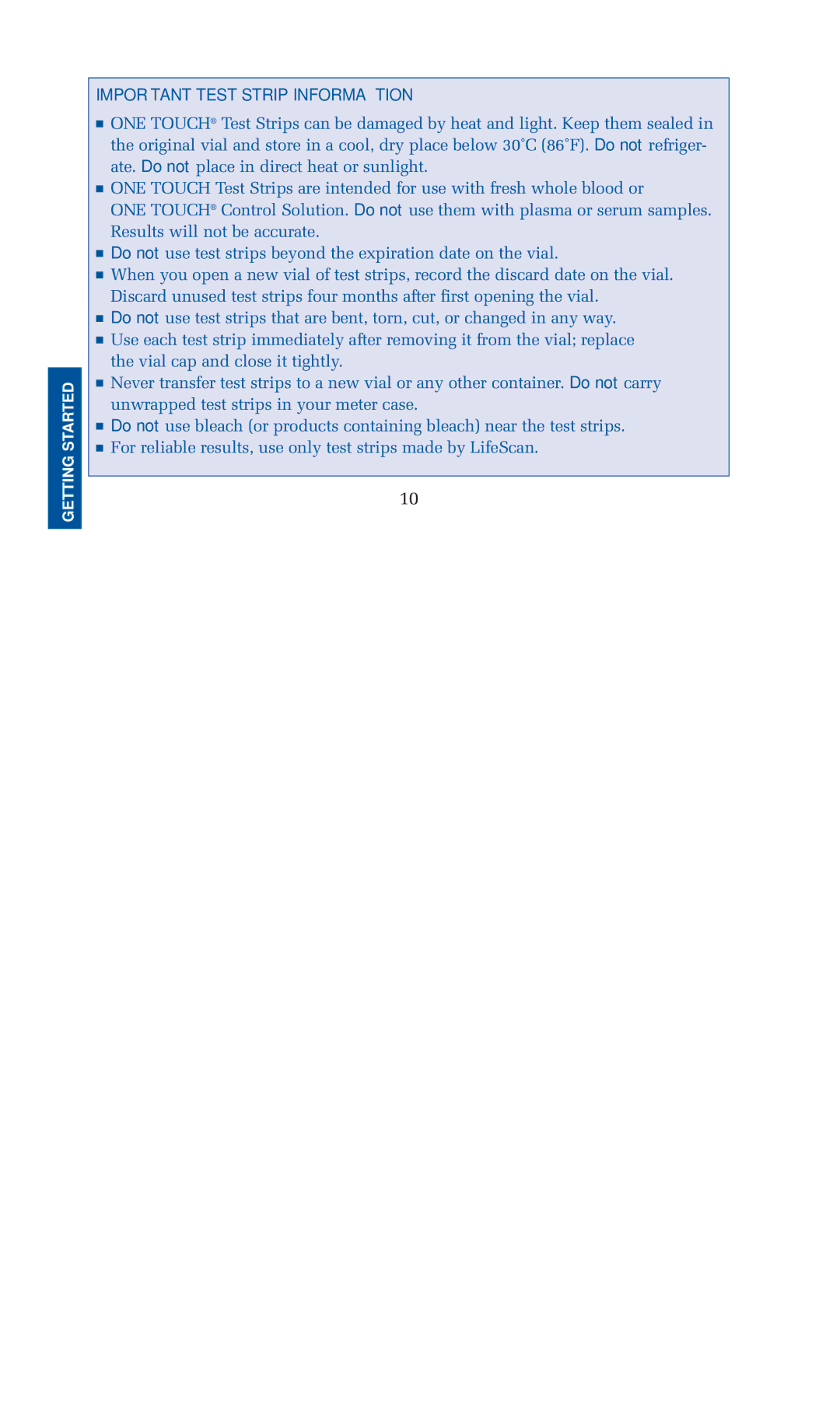 Lifescan blood glucose monitoring system manual Important Test Strip Information 