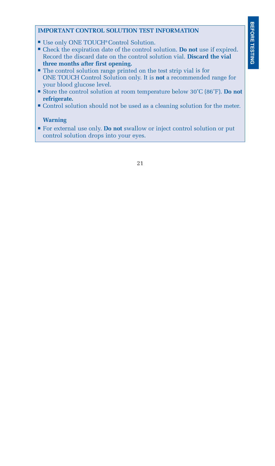 Lifescan blood glucose monitoring system manual Important Control Solution Test Information 