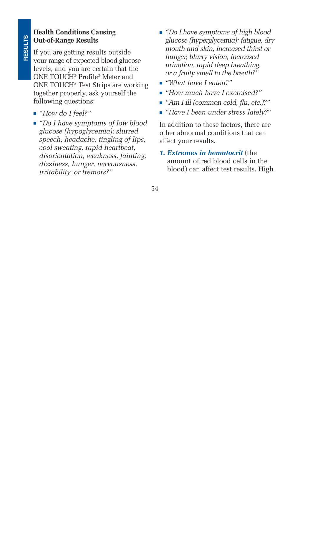 Lifescan blood glucose monitoring system manual Health Conditions Causing Out-of-Range Results 