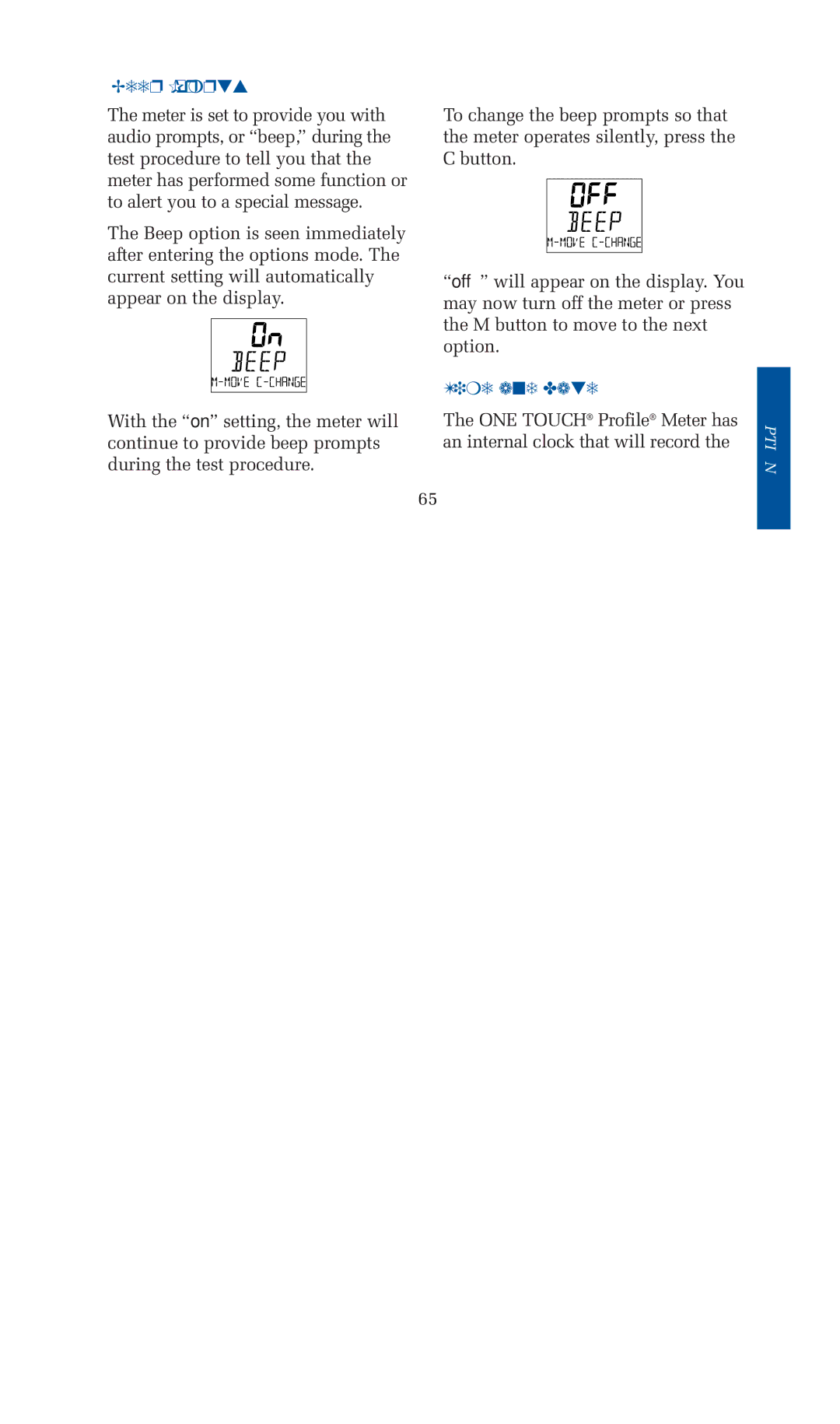 Lifescan blood glucose monitoring system manual Beep Prompts 