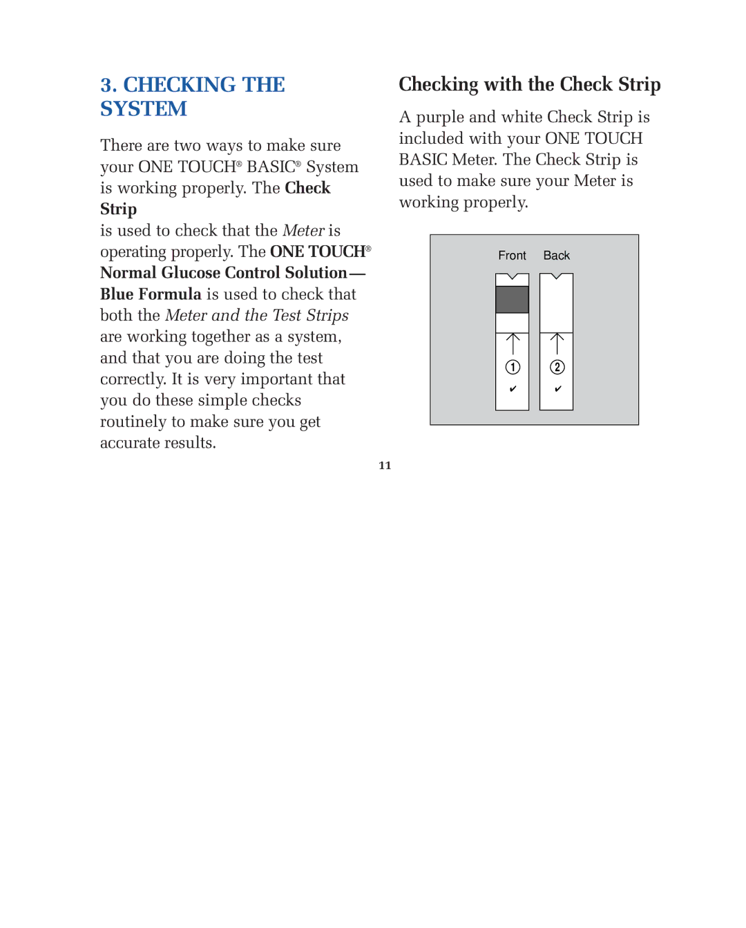 Lifescan blood glucose monitoring system manual Checking the System, Checking with the Check Strip 