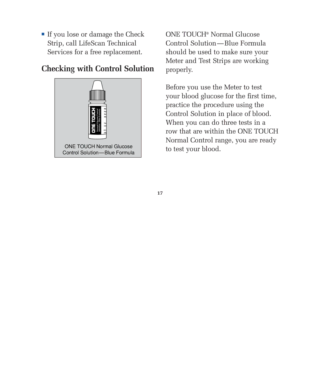 Lifescan blood glucose monitoring system manual Checking with Control Solution 