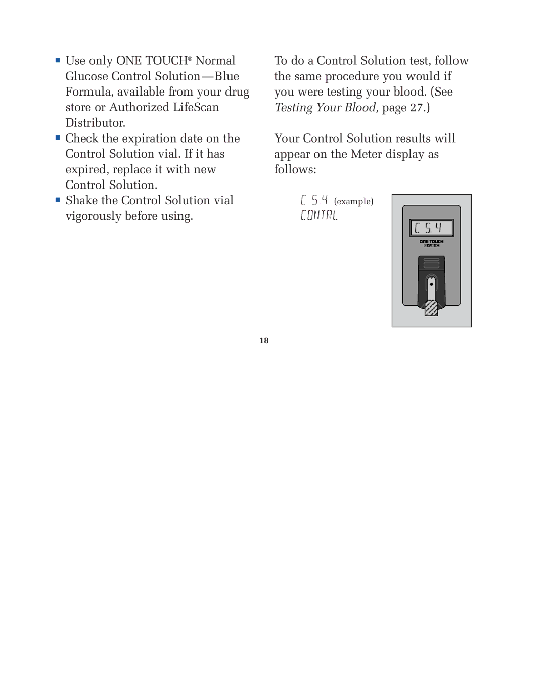 Lifescan blood glucose monitoring system manual Contrl 