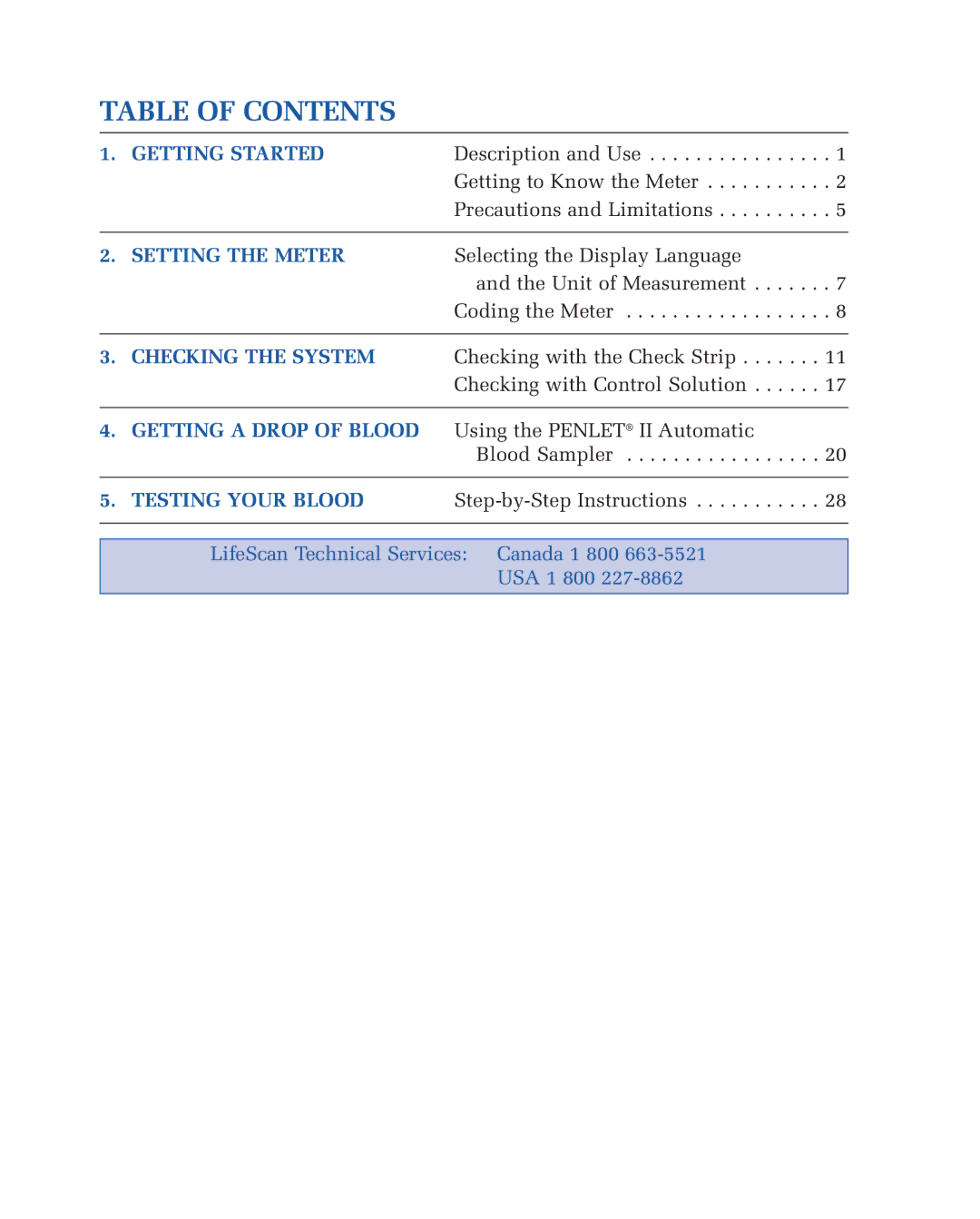 Lifescan blood glucose monitoring system manual Table of Contents 