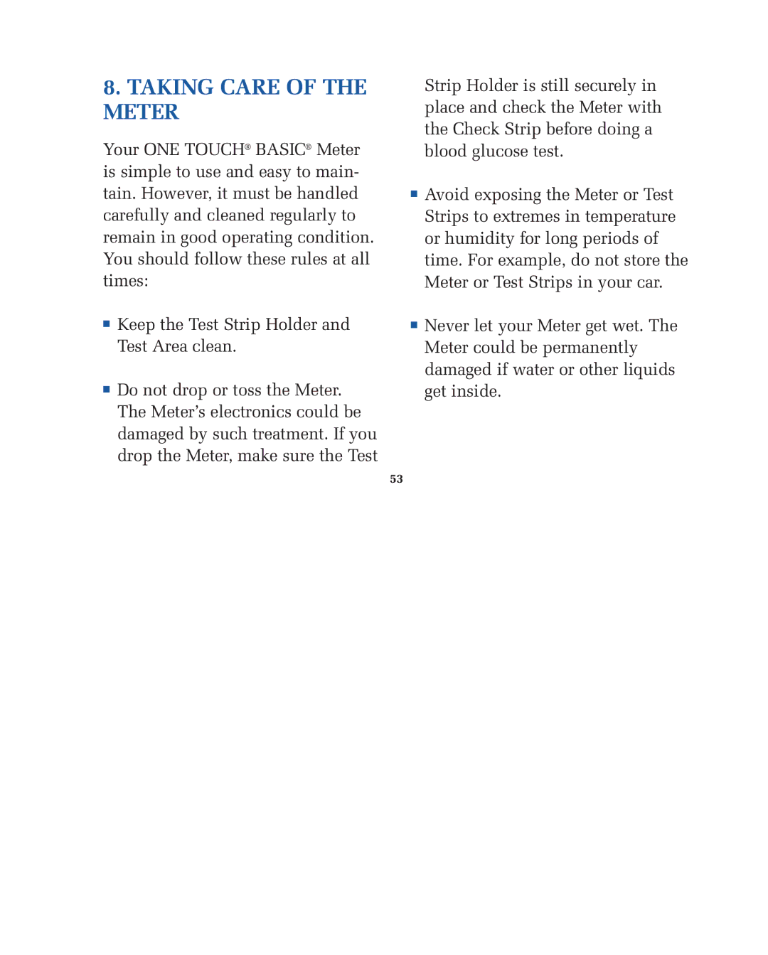 Lifescan blood glucose monitoring system manual Taking Care of the Meter 