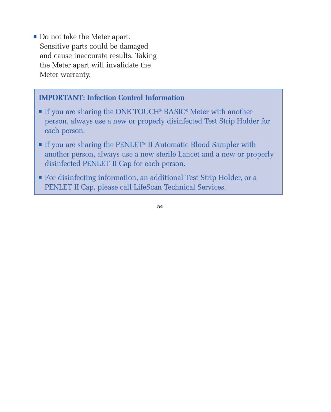 Lifescan blood glucose monitoring system manual Important Infection Control Information 