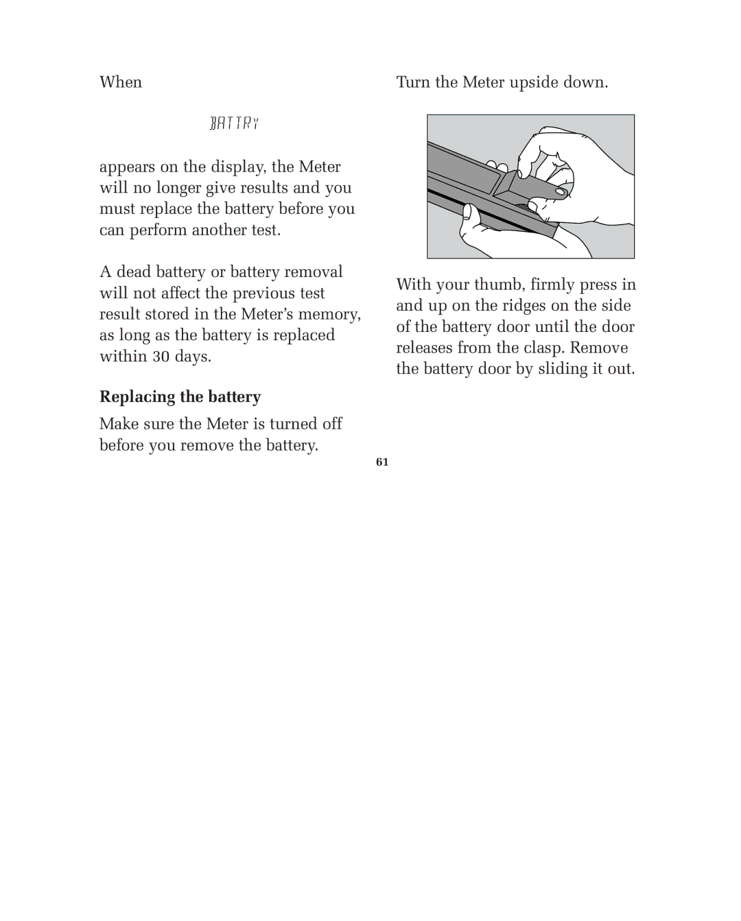 Lifescan blood glucose monitoring system manual Replacing the battery 