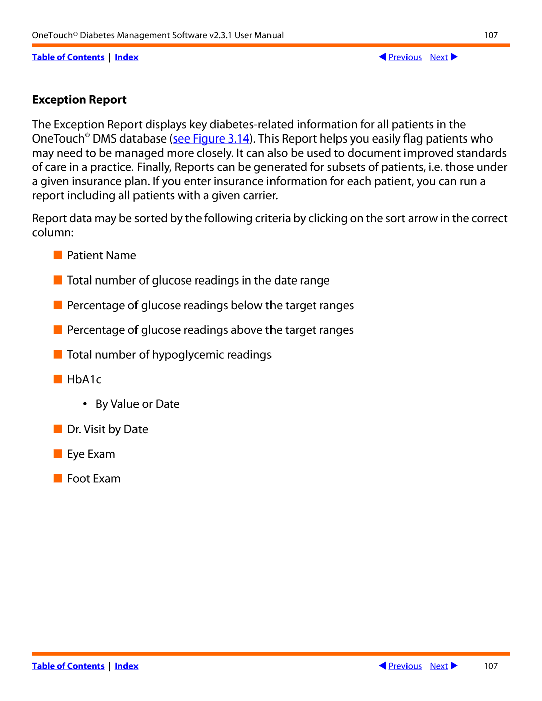 Lifescan Diabetes Management Software v2.3.1 manual Exception Report 