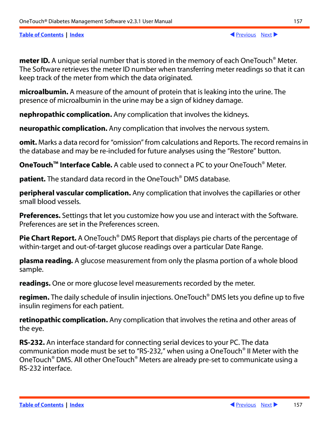 Lifescan Diabetes Management Software v2.3.1 manual Table of Contents Index Previous Next 157 