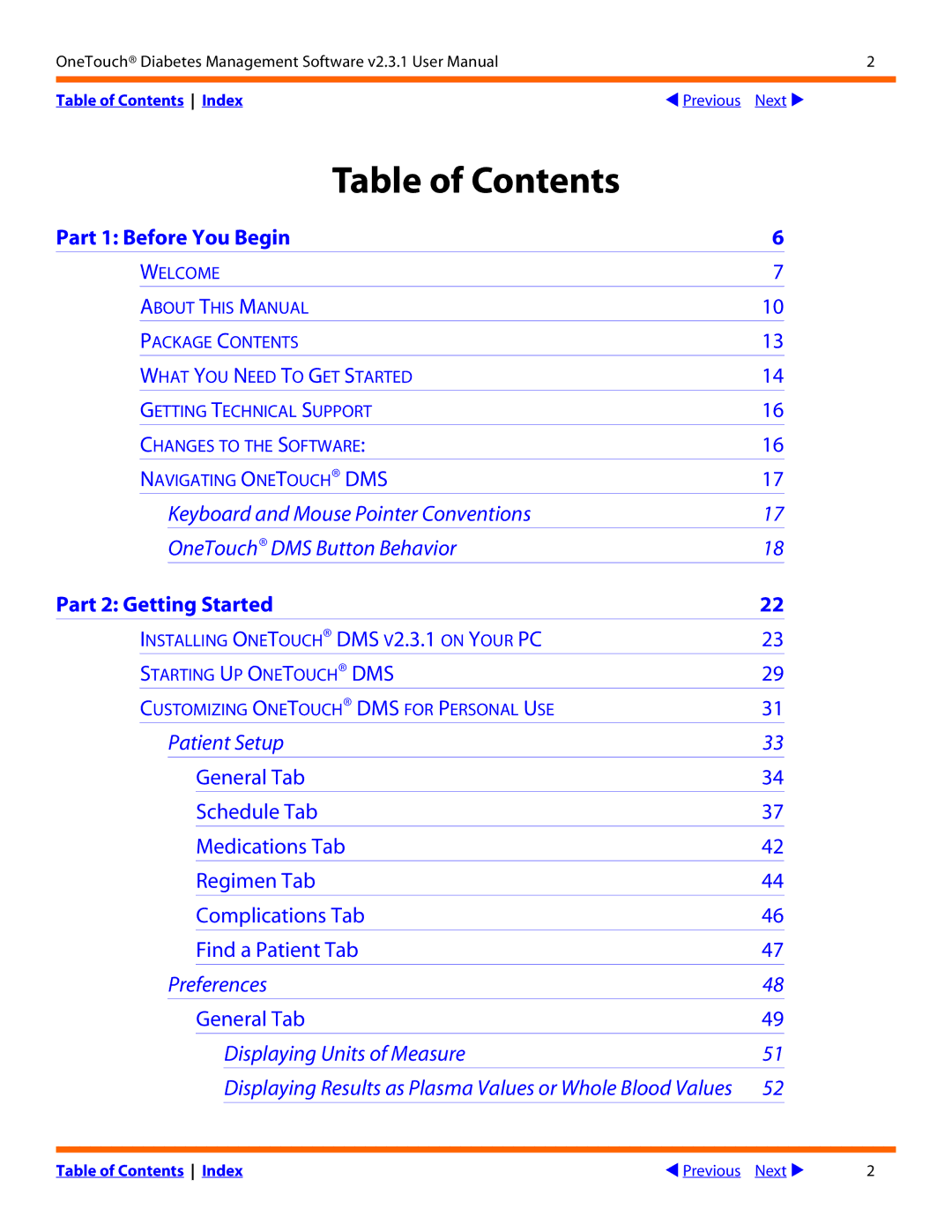 Lifescan Diabetes Management Software v2.3.1 manual Table of Contents 