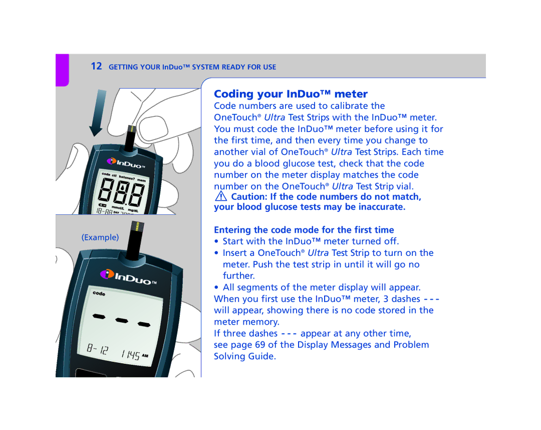 Lifescan In Duo manual Coding your InDuo meter, Entering the code mode for the first time 