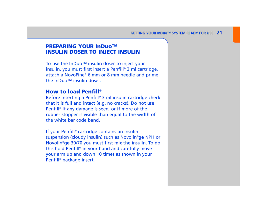 Lifescan In Duo manual Preparing Your InDuo, Insulin Doser to Inject Insulin, How to load Penfill 