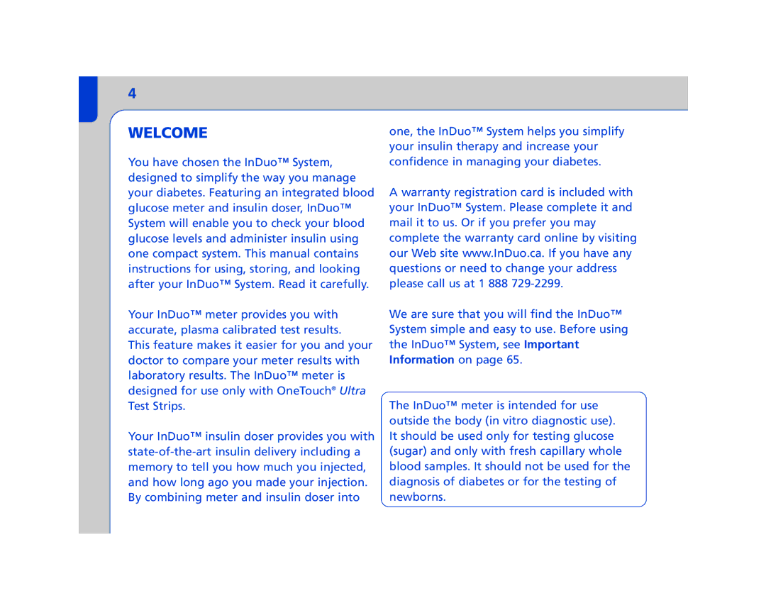 Lifescan In Duo manual Welcome 