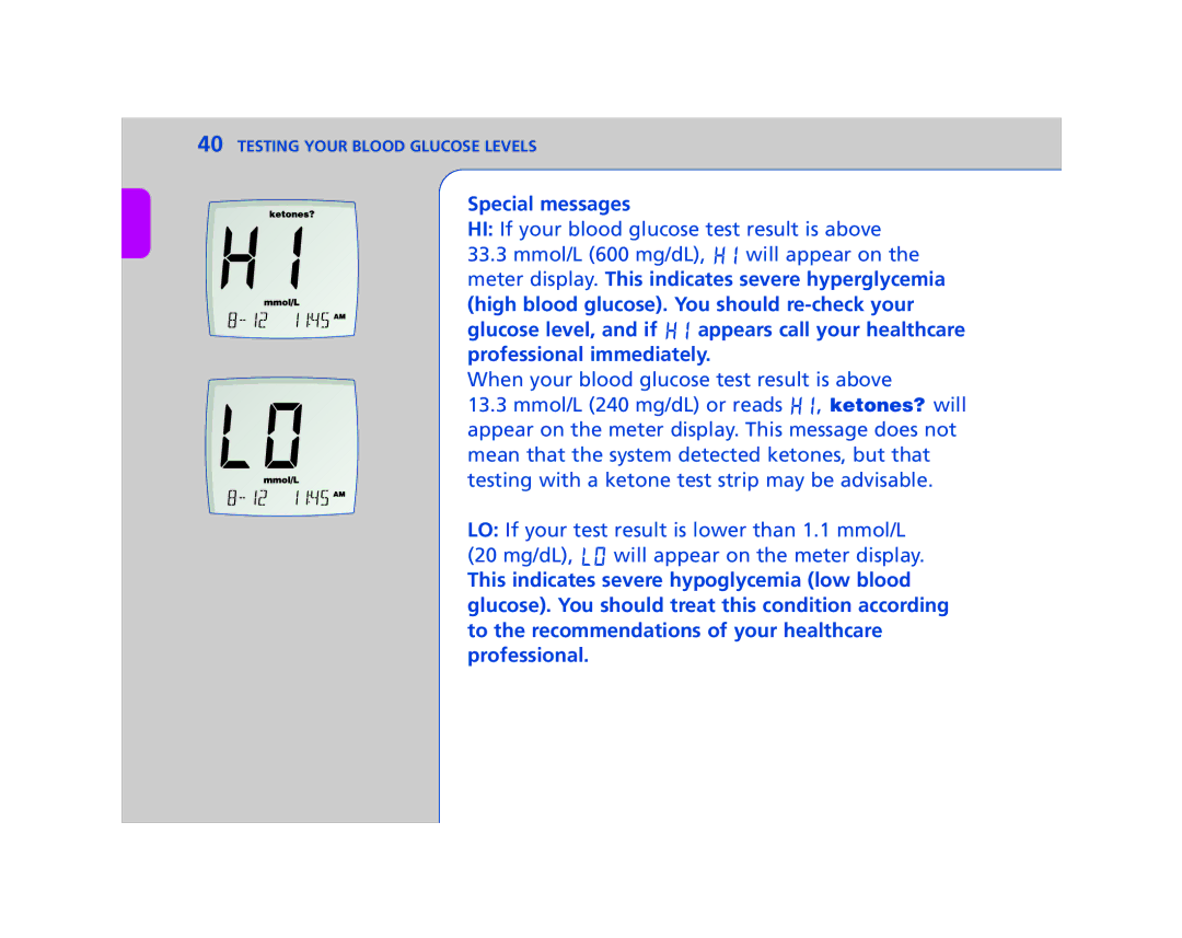 Lifescan In Duo manual Special messages 