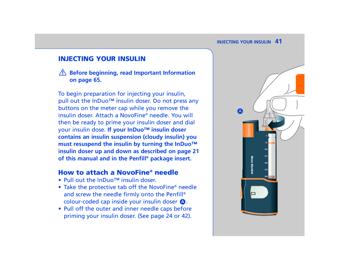 Lifescan In Duo manual Injecting Your Insulin, Before beginning, read Important Information on 