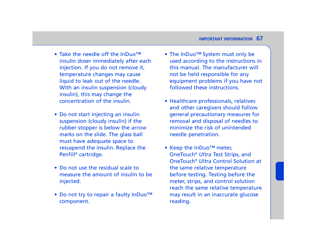 Lifescan In Duo manual Important Information 