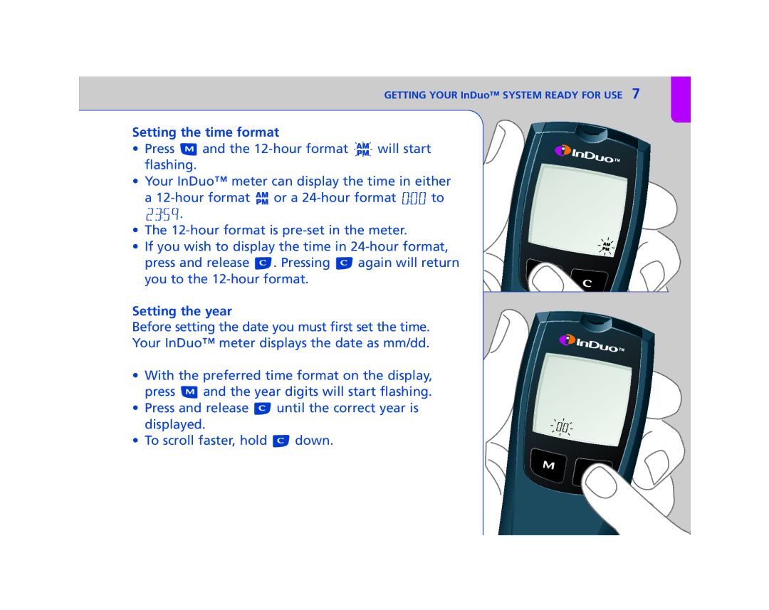 Lifescan In Duo manual Setting the time format, Setting the year 