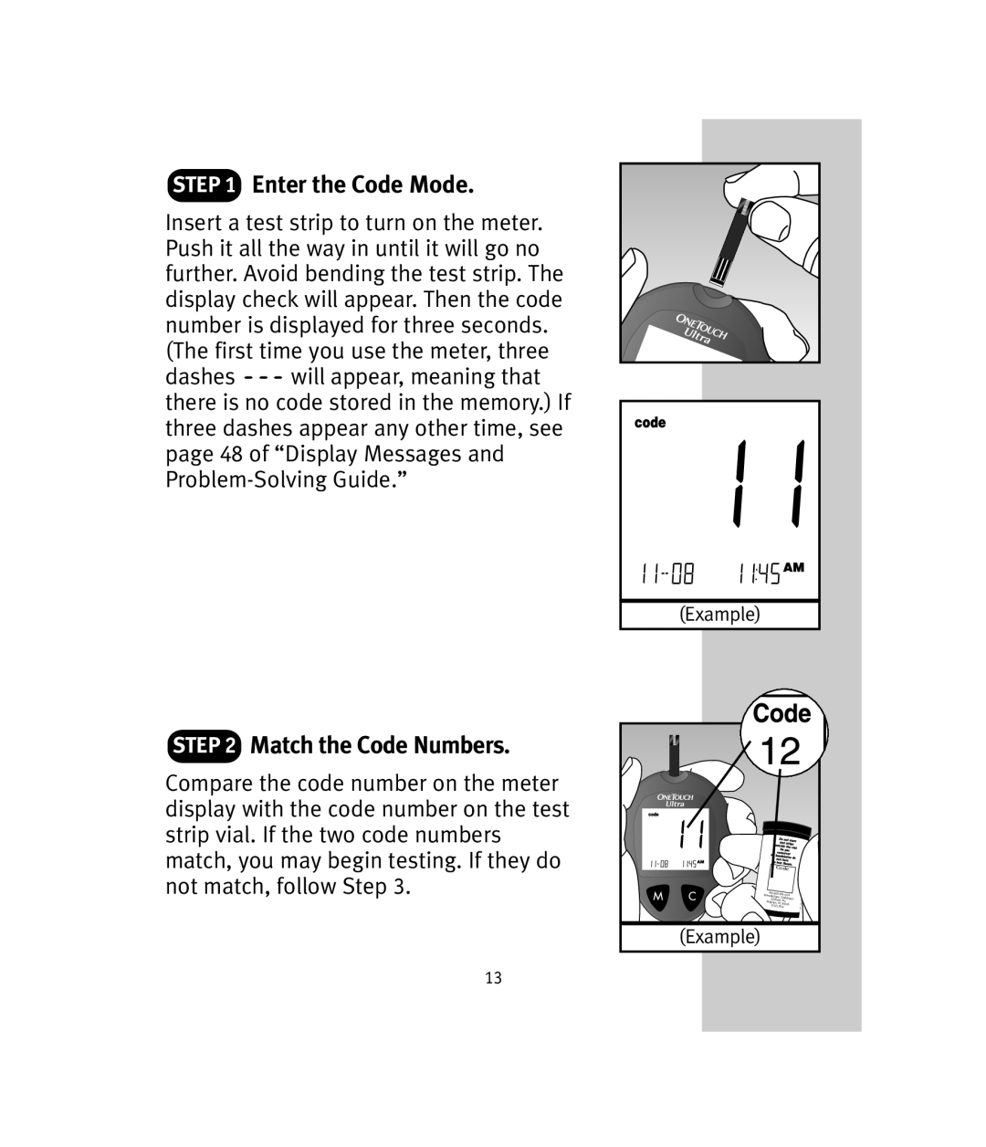 Lifescan OneTouch Ultra manual Enter the Code Mode, Match the Code Numbers 