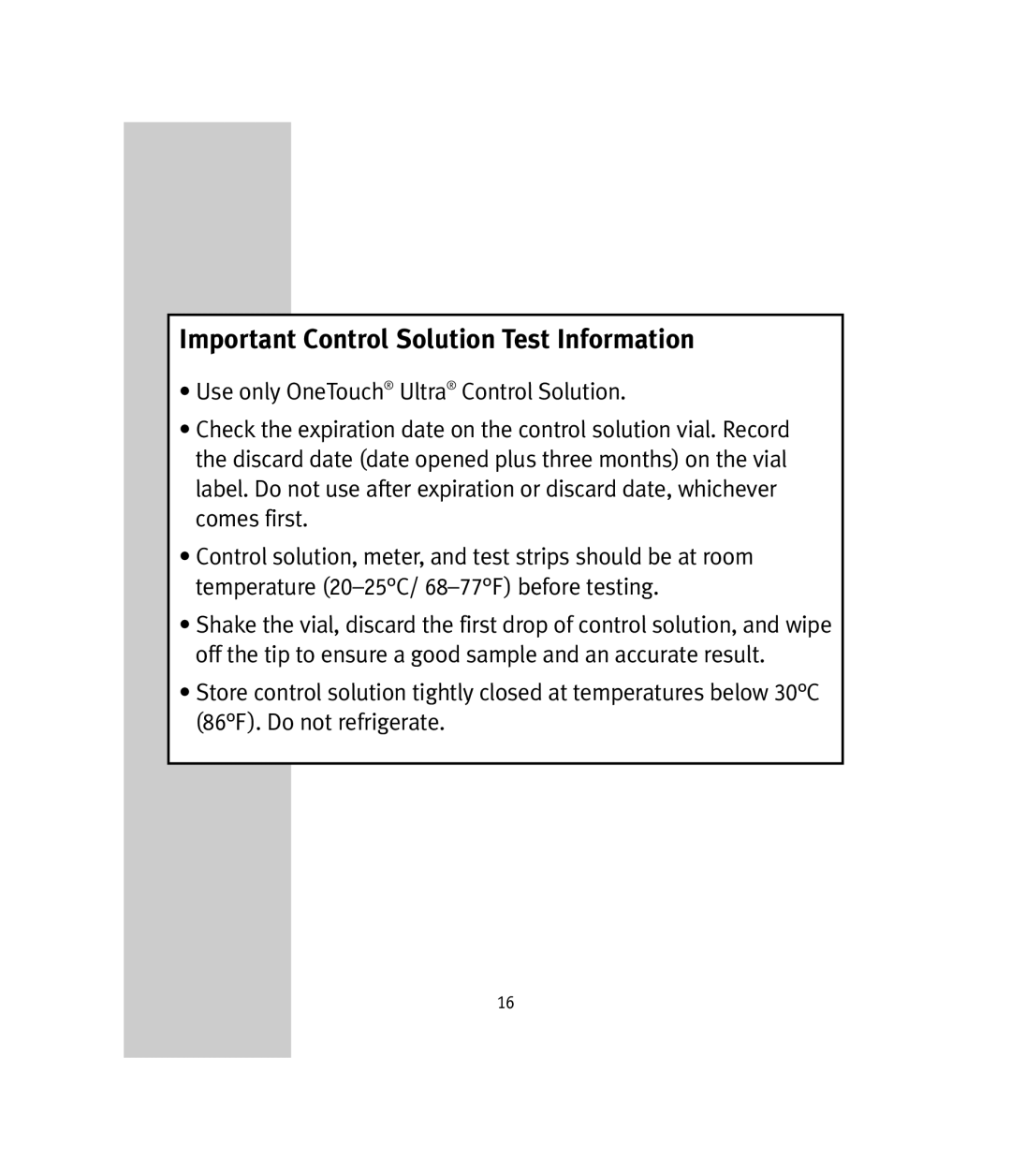 Lifescan OneTouch Ultra manual Important Control Solution Test Information 