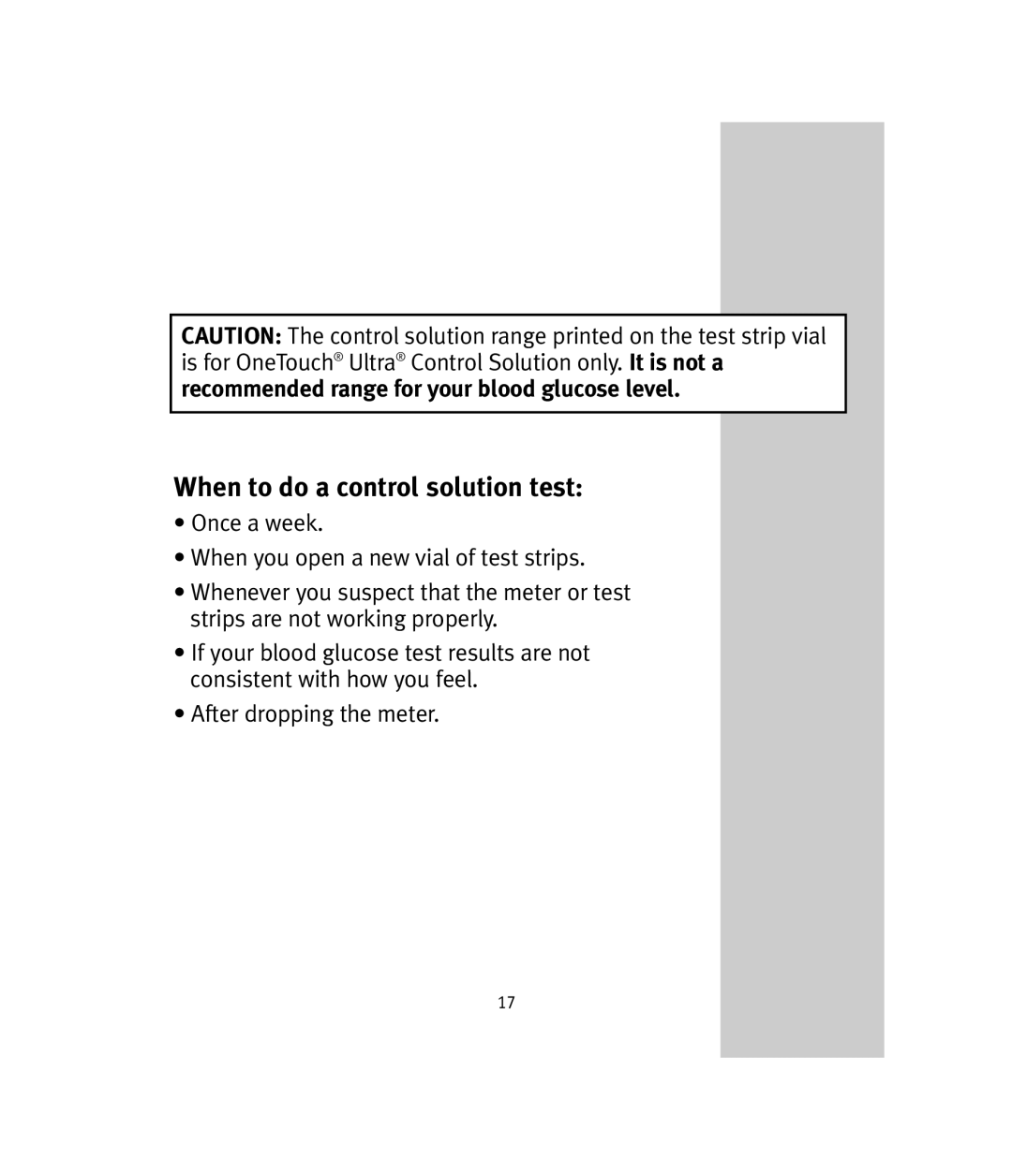 Lifescan OneTouch Ultra manual When to do a control solution test 