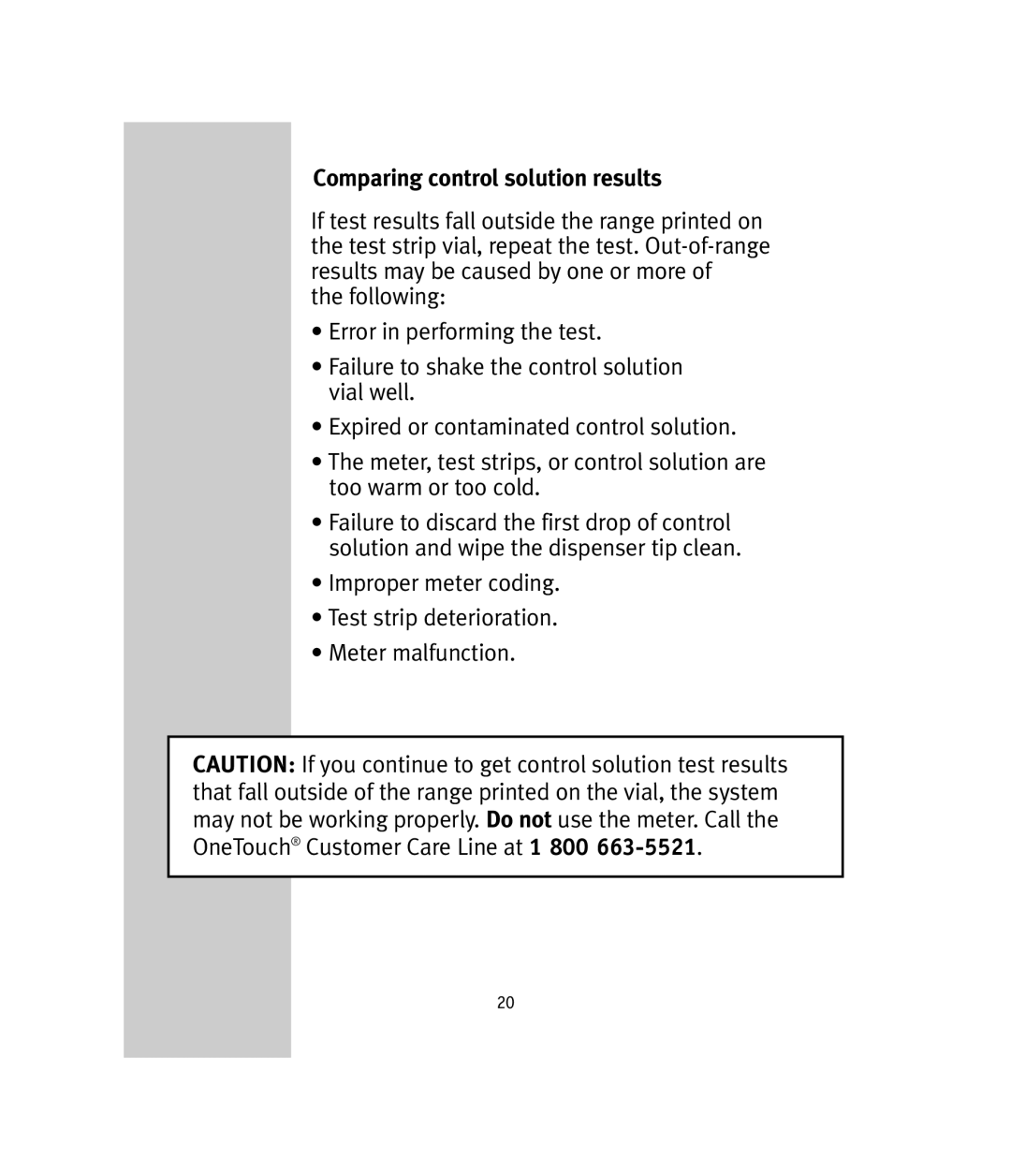 Lifescan OneTouch Ultra manual Comparing control solution results 