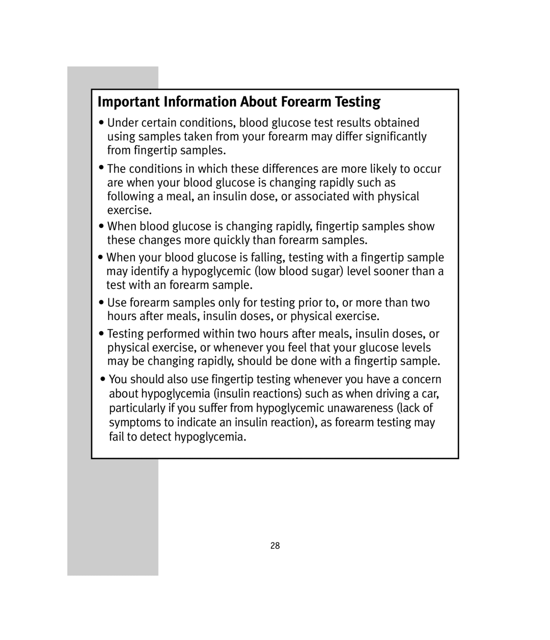 Lifescan OneTouch Ultra manual Important Information About Forearm Testing 