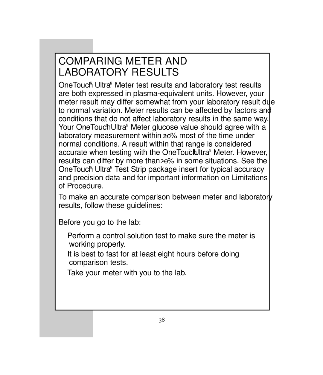 Lifescan OneTouch Ultra manual Comparing Meter Laboratory Results, Before you go to the lab 