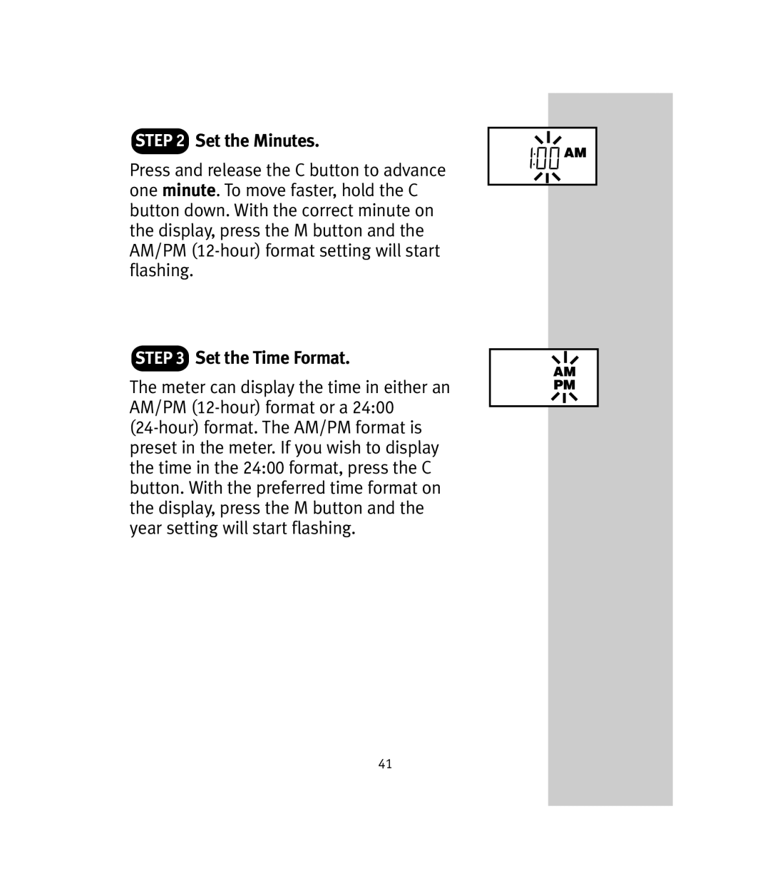 Lifescan OneTouch Ultra manual Set the Minutes, Set the Time Format 