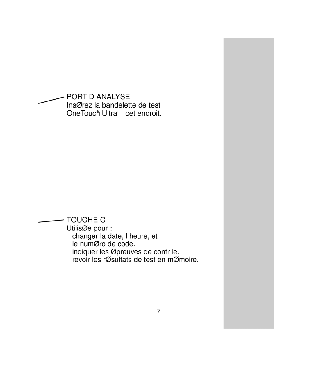 Lifescan OneTouch Ultra manual Port D’ANALYSE, Touche C 