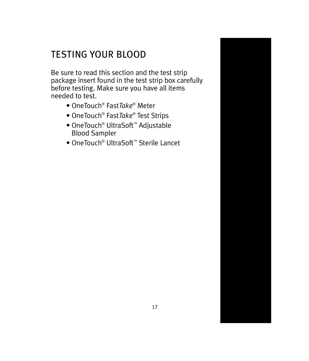 Lifescan OneTouch manual Testing Your Blood 