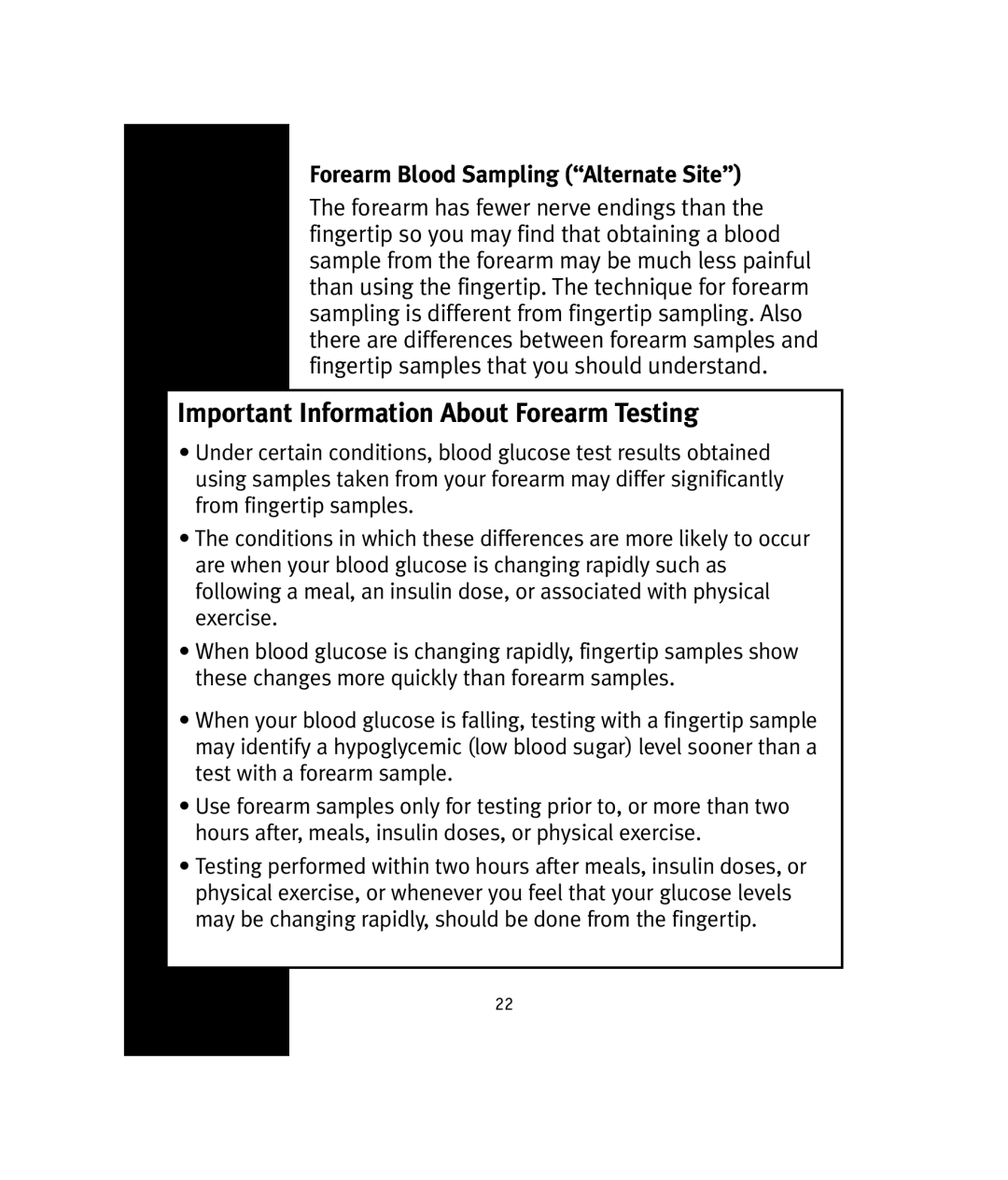 Lifescan OneTouch manual Important Information About Forearm Testing, Forearm Blood Sampling Alternate Site 