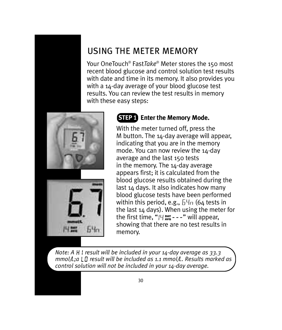 Lifescan OneTouch manual Using the Meter Memory, Enter the Memory Mode 