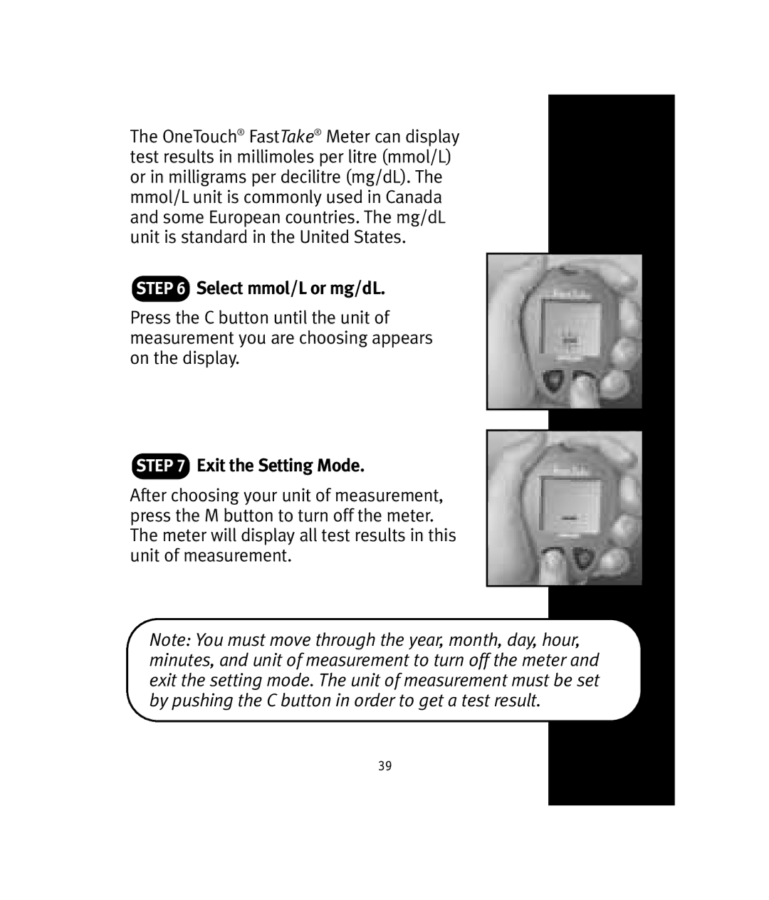 Lifescan OneTouch manual Select mmol/L or mg/dL, Exit the Setting Mode 