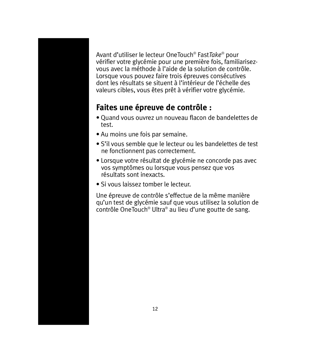 Lifescan OneTouch manual Faites une épreuve de contrôle 