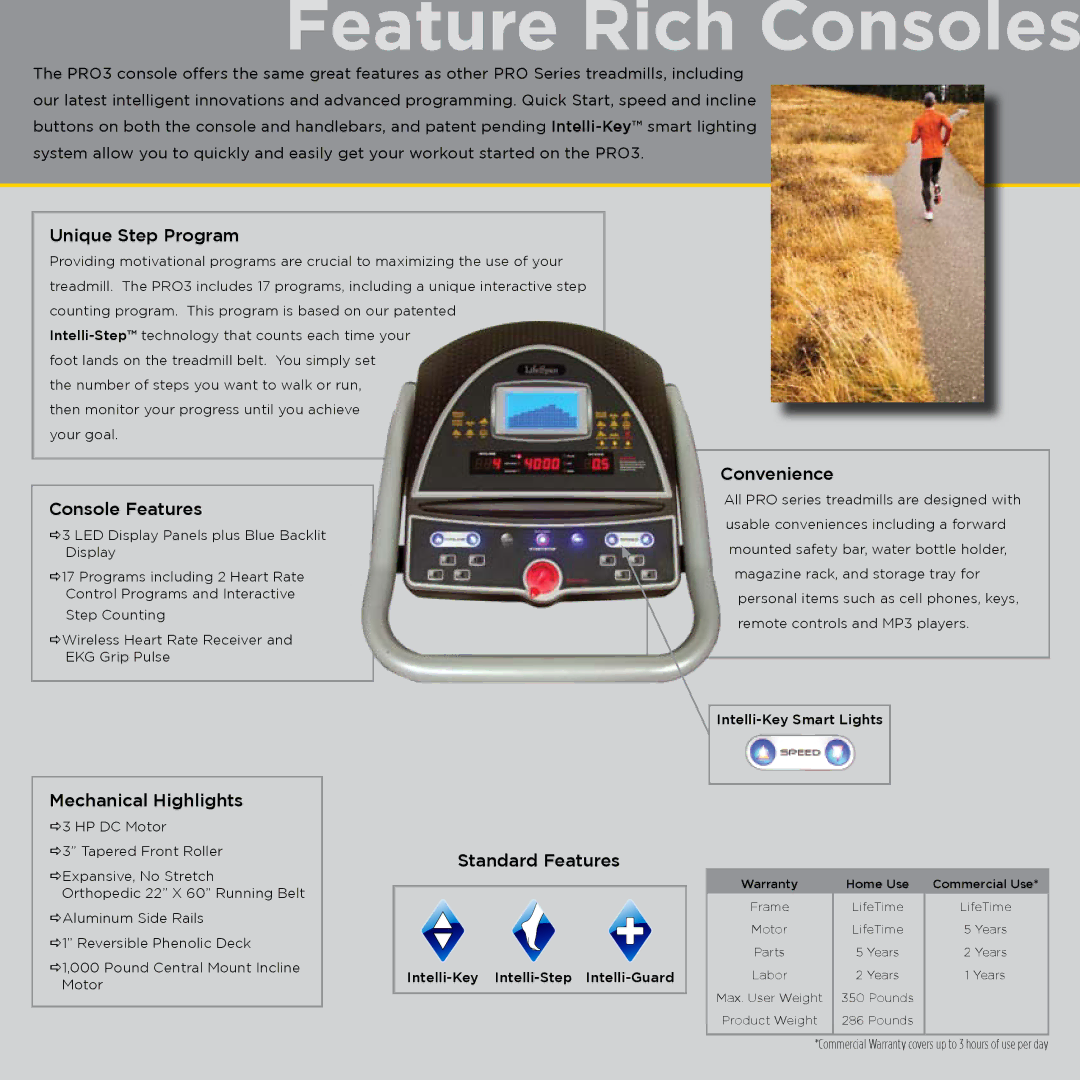 Lifescan Pro Series manual Feature Rich Consoles, Unique Step Program, Convenience 