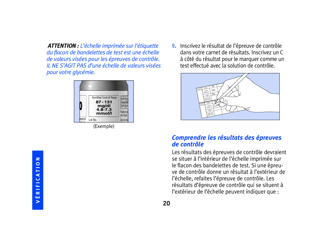 Lifescan SPD2410BD manual Comprendre les résultats des épreuves de contrôle, I F I C a T I O N 