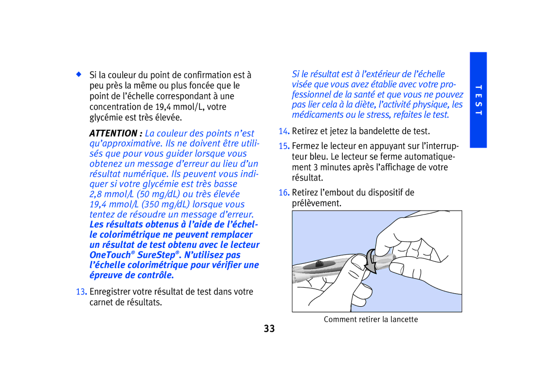 Lifescan SPD2410BD manual Mmol/L 50 mg/dL ou très élevée 