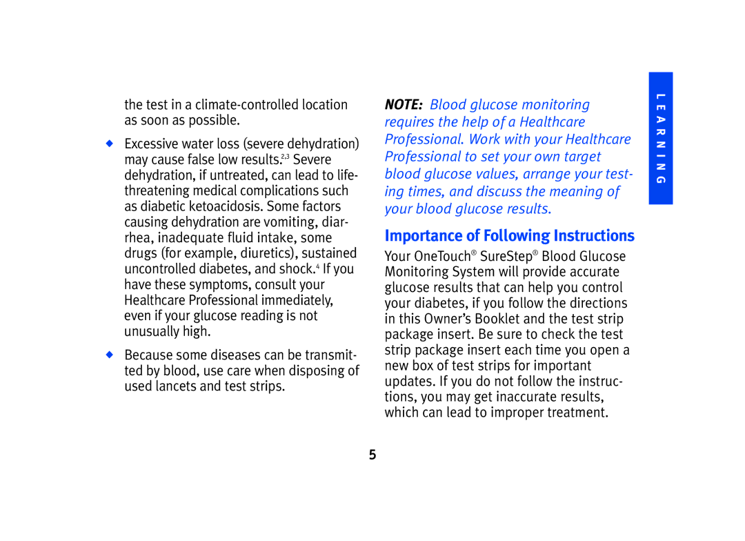 Lifescan SPD2410BD manual Test in a climate-controlled location as soon as possible, Importance of Following Instructions 