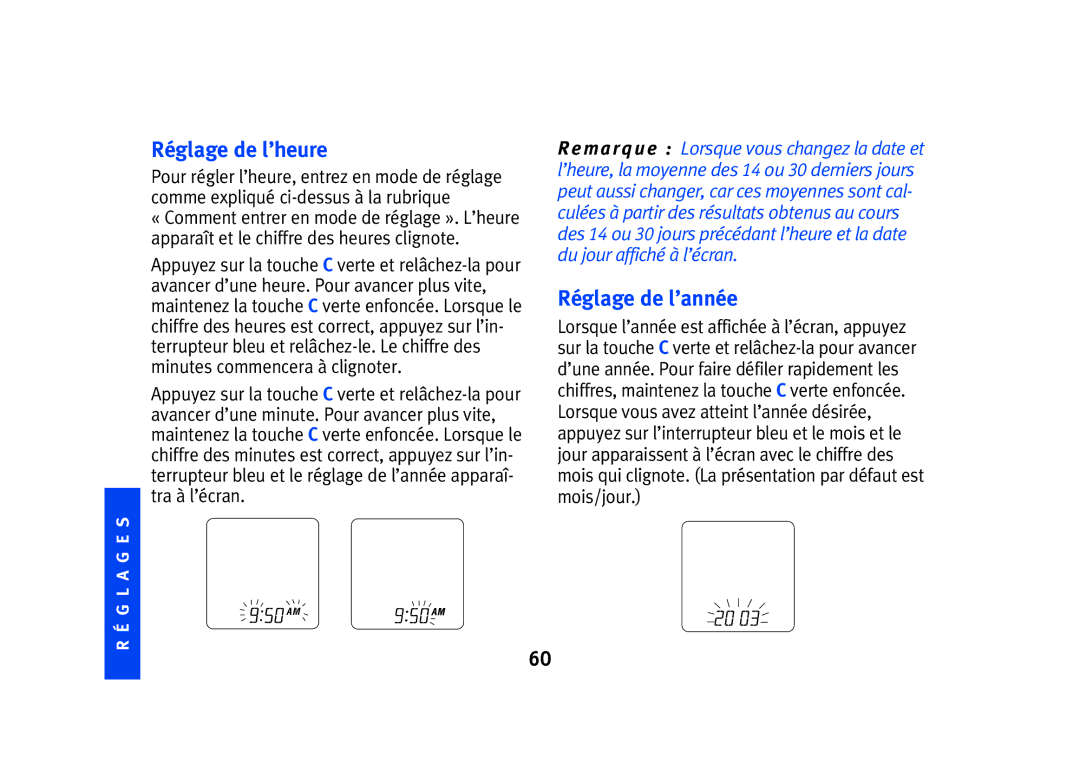 Lifescan SPD2410BD manual Réglage de l’heure, Réglage de l’année 