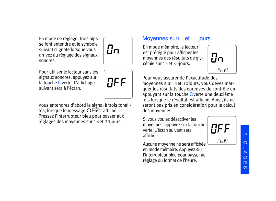 Lifescan SPD2410BD manual Moyennes sur 14 et 30 jours 