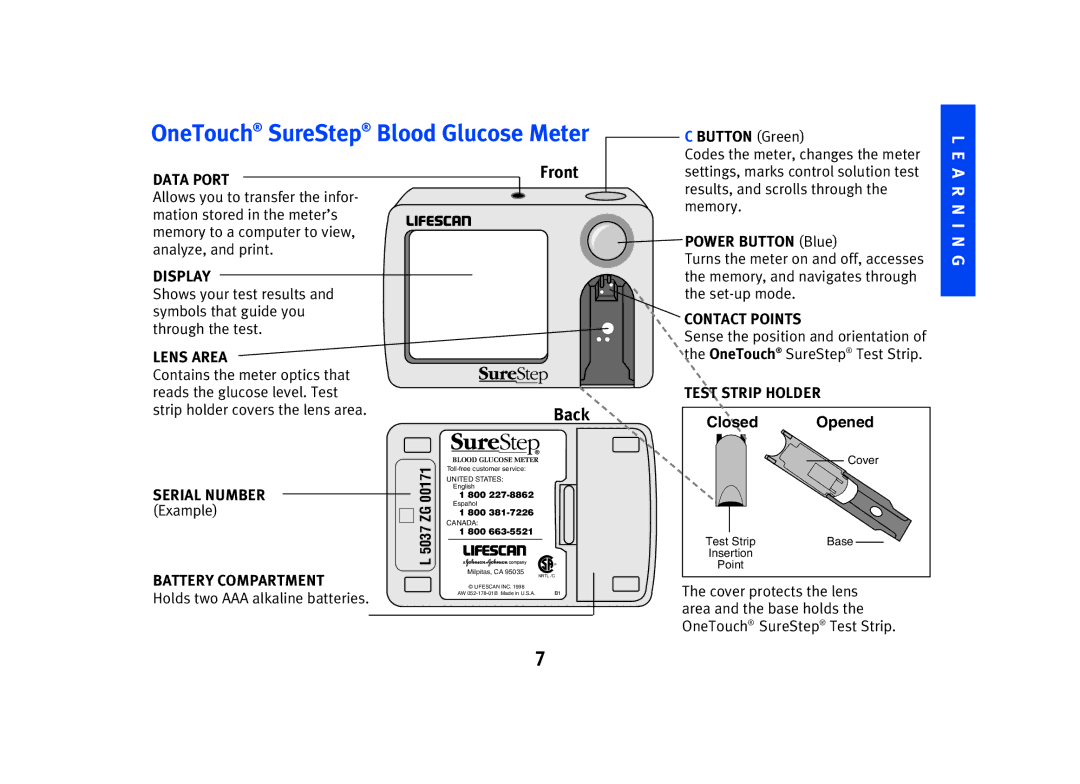 Lifescan SPD2410BD manual Blood Glucose Meter, OneTouch SureStep 