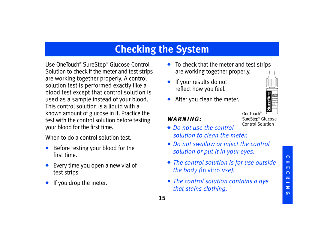 Lifescan SPD2410BD manual Checking the System, After you clean the meter 