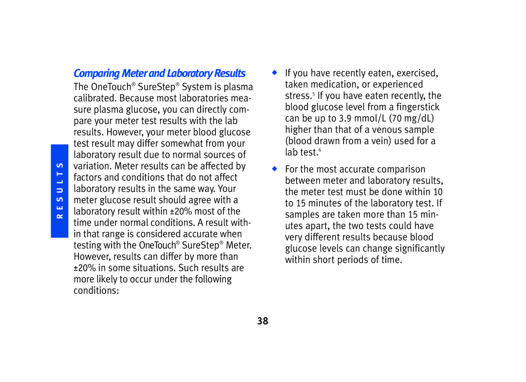 Lifescan SPD2410BD manual Comparing Meter and Laboratory Results 