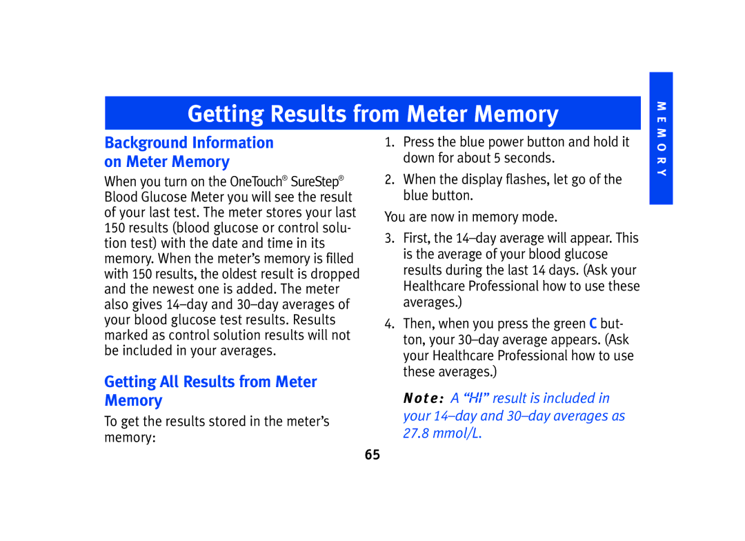 Lifescan SPD2410BD manual Getting Results from Meter Memory, Getting All Results from Meter Memory 