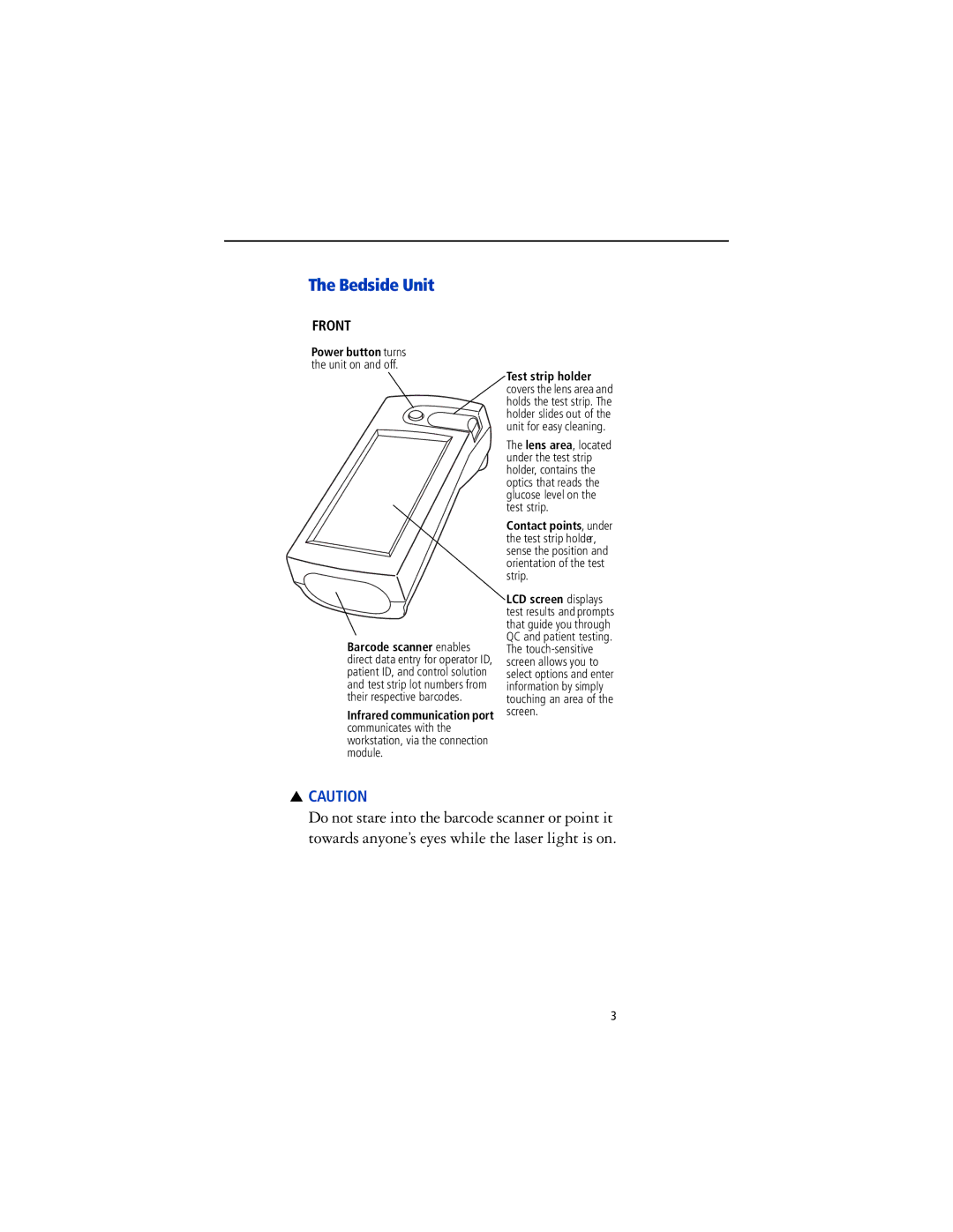 Lifescan SureStep Pro manual Bedside Unit, Front 