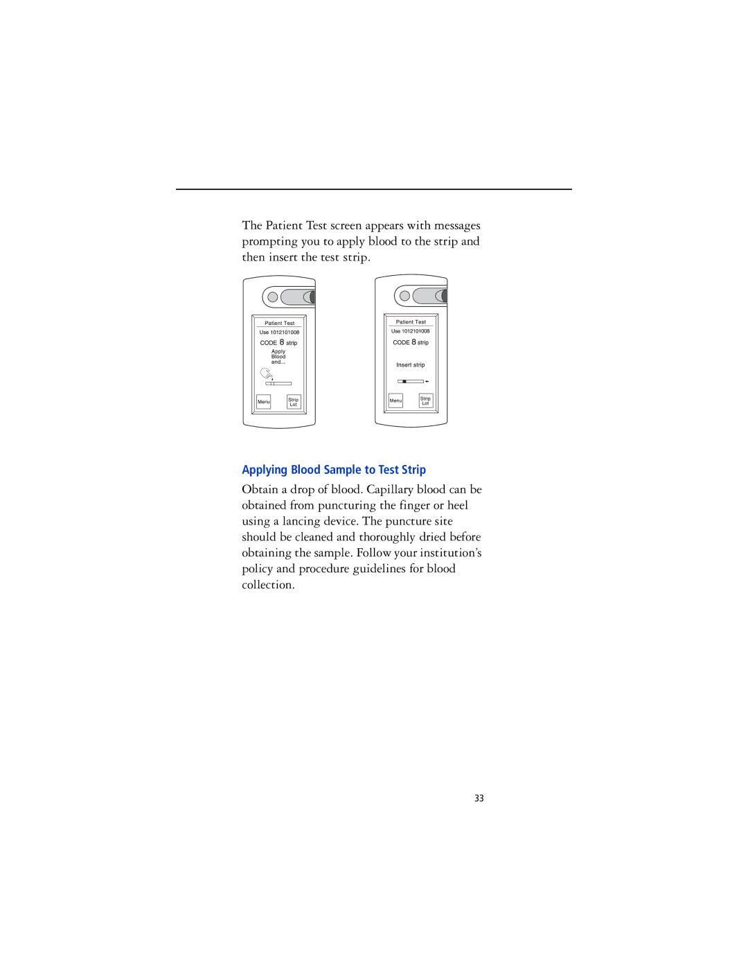 Lifescan SureStep Pro manual Applying Blood Sample to Test Strip 