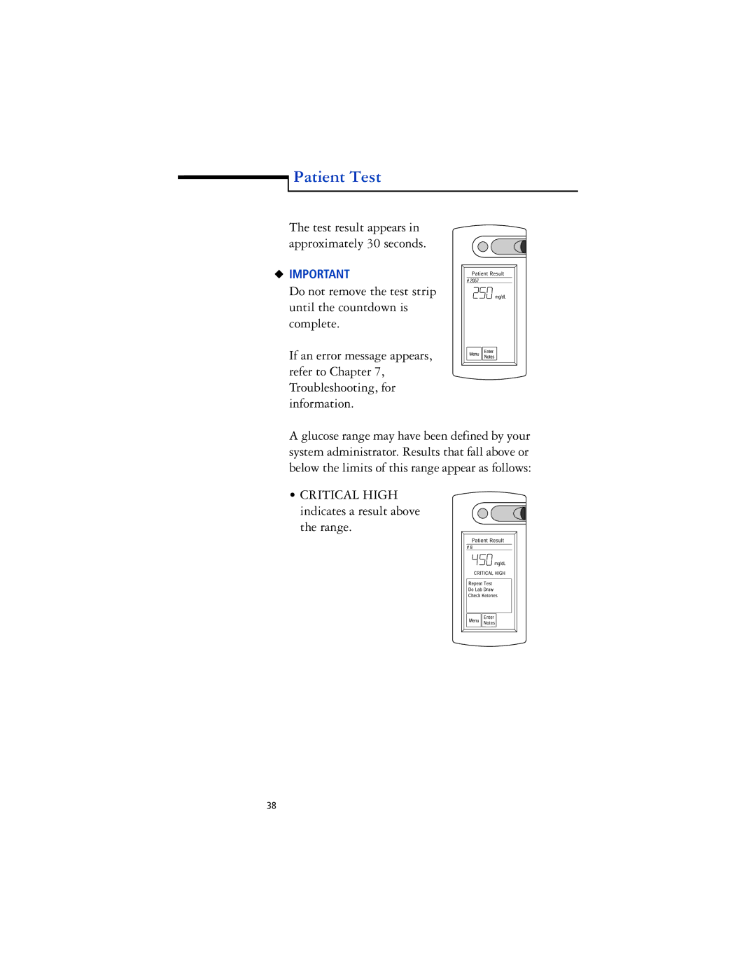 Lifescan SureStep Pro manual Critical High indicates a result above the range 