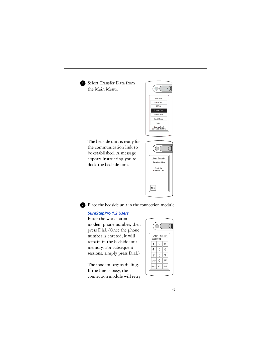 Lifescan SureStep Pro manual Select Transfer Data from the Main Menu 