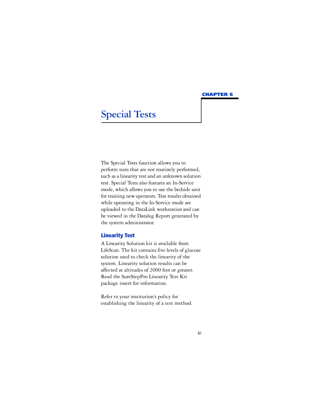 Lifescan SureStep Pro manual Special Tests, Linearity Test 